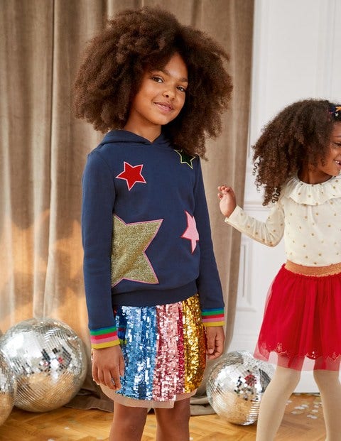 Gemütlicher Kapuzenpullover mit Glitzerapplikation - Schuluniform-Navy, Stern Gemütlicher Kapuzenpullover mit Glitzerapplikation - Schuluniform-Navy, Stern