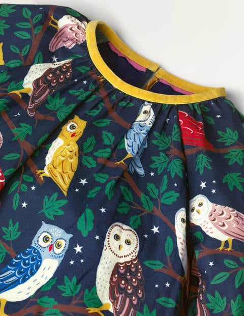 Owl Brushed Cotton Dress - Navy Owls Owl Brushed Cotton Dress - Navy Owls