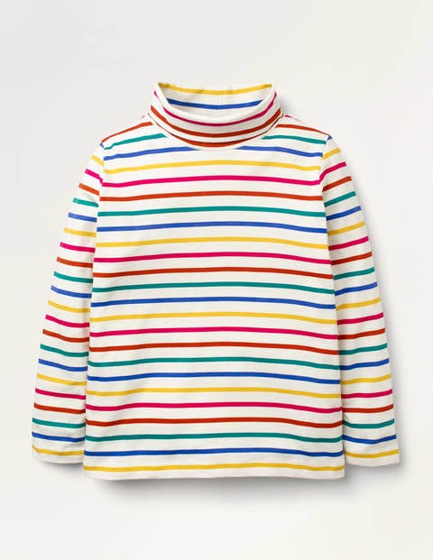 Roll Neck Supersoft T-shirt - Rainbow Multi Stripe