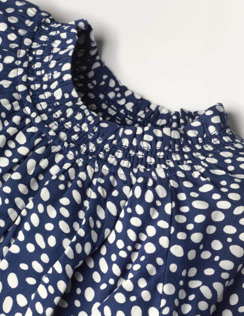 Gesmoktes Webkleid mit Tupfen - Navy/Naturweiß, Dalmatinertupfen Gesmoktes Webkleid mit Tupfen - Navy/Naturweiß, Dalmatinertupfen
