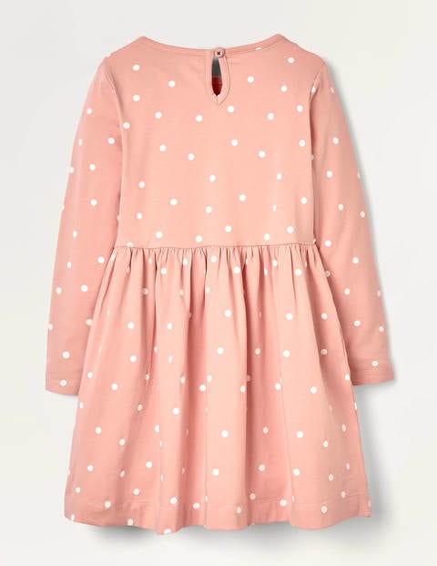 Kleid mit Waldtierapplikation - Rosa und Naturweiß, Punkte/Eulen Kleid mit Waldtierapplikation - Rosa und Naturweiß, Punkte/Eulen