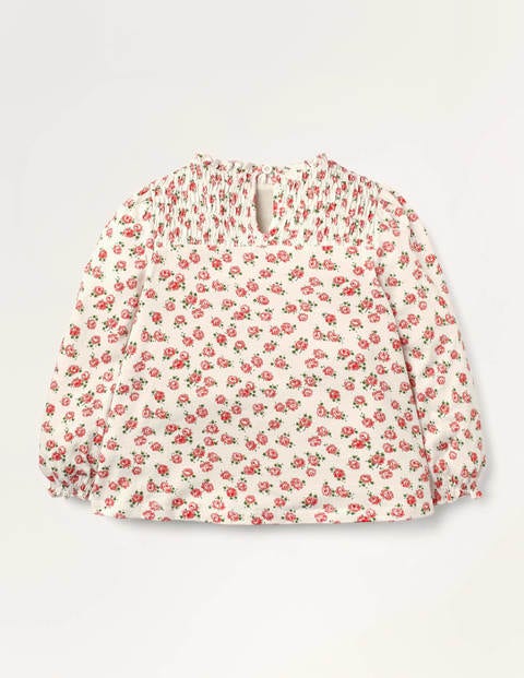Floral Smocked Jersey Top - Ivory Vintage Rose Floral Smocked Jersey Top - Ivory Vintage Rose