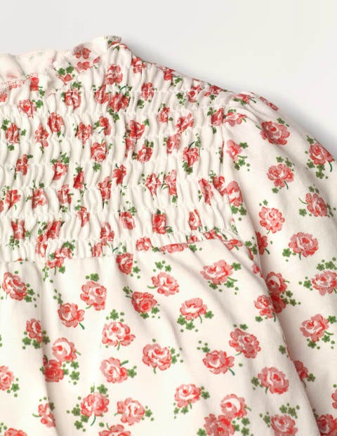 Floral Smocked Jersey Top - Ivory Vintage Rose Floral Smocked Jersey Top - Ivory Vintage Rose