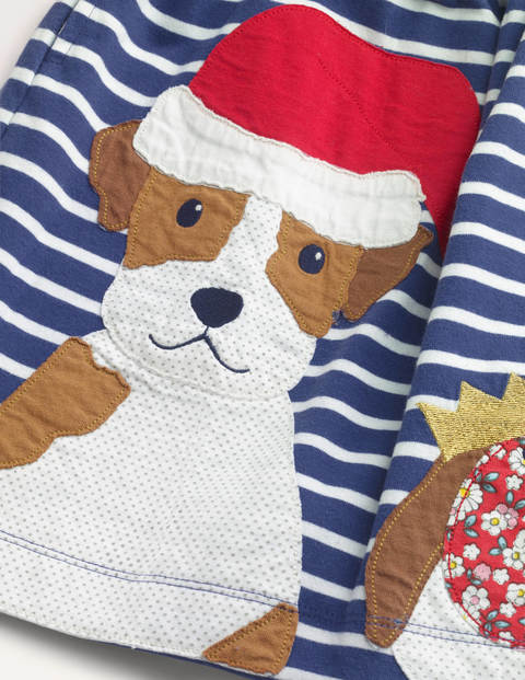 Kleid mit Applikationen und Mustermix - Blau/Naturweiß, Festliche Szene Kleid mit Applikationen und Mustermix - Blau/Naturweiß, Festliche Szene
