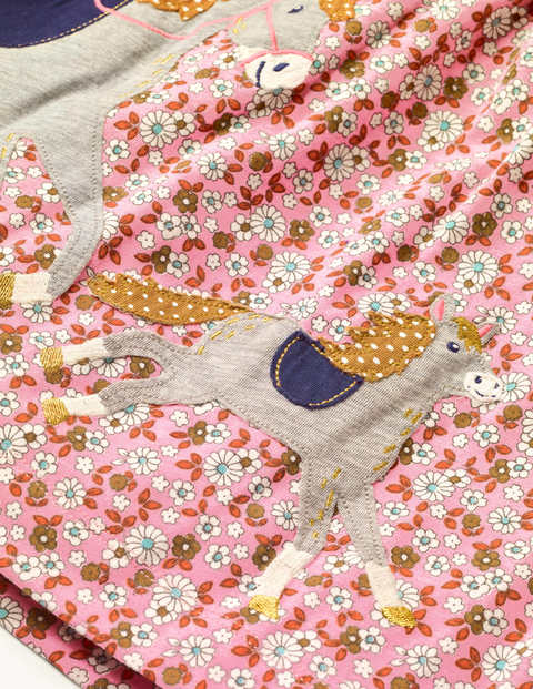 Appliqué Hotchpotch Dress - Red Vintage Daisy Horse Appliqué Hotchpotch Dress - Red Vintage Daisy Horse