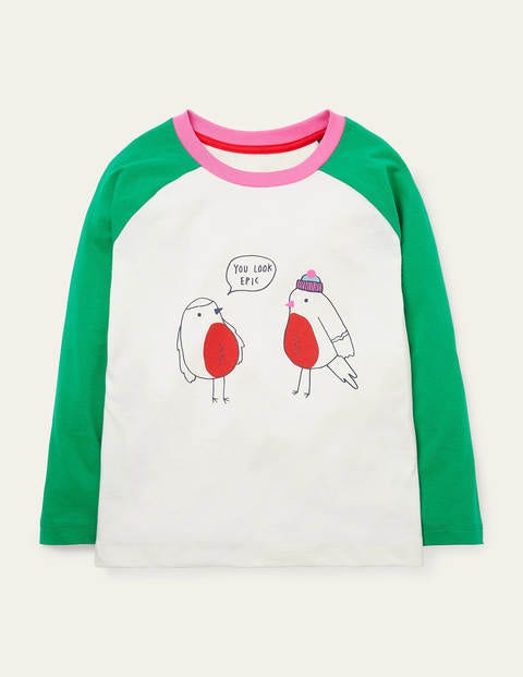 Festliches gemustertes Raglan-Shirt - Schottengrün, Rotkehlchen Festliches gemustertes Raglan-Shirt - Schottengrün, Rotkehlchen