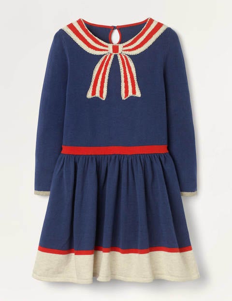 Bow Knitted Dress - College Navy Bow Bow Knitted Dress - College Navy Bow