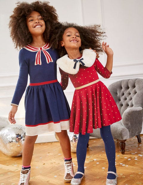 Bow Knitted Dress - College Navy Bow Bow Knitted Dress - College Navy Bow