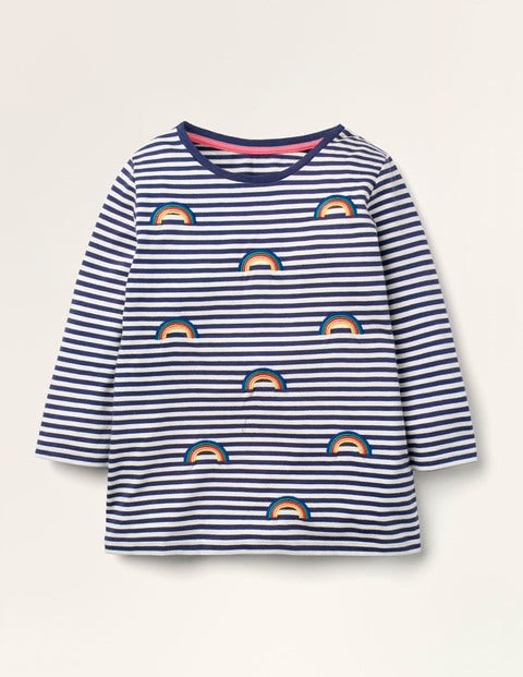 Embroidered Stripy T-shirt - College Blue/ Ivory Rainbow Embroidered Stripy T-shirt - College Blue/ Ivory Rainbow