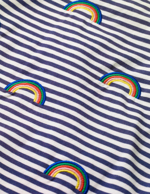 Embroidered Stripy T-shirt - College Blue/ Ivory Rainbow Embroidered Stripy T-shirt - College Blue/ Ivory Rainbow