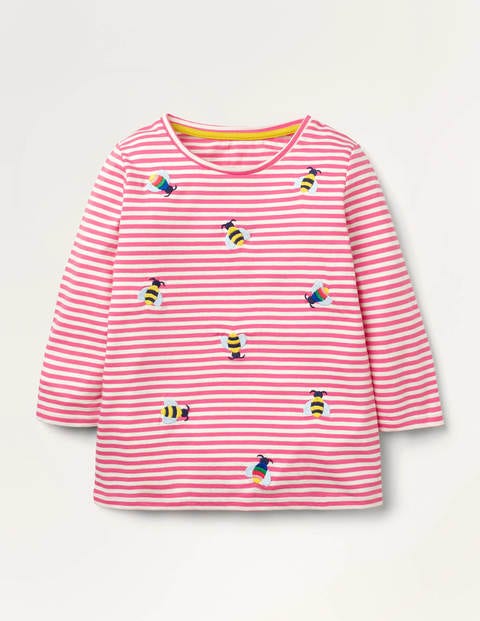 Embroidered Stripy T-shirt - Ivory/ Bright Camellia Bee Embroidered Stripy T-shirt - Ivory/ Bright Camellia Bee