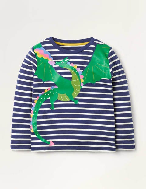 T-Shirt mit Tiermotiv - Naturweiß/Segelblau, Drache T-Shirt mit Tiermotiv - Naturweiß/Segelblau, Drache