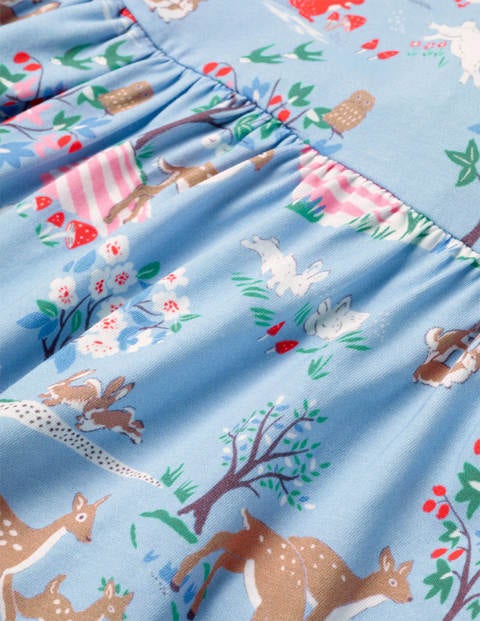 Long Sleeve Fun Jersey Dress - Frosted Blue Woodland Scene Long Sleeve Fun Jersey Dress - Frosted Blue Woodland Scene