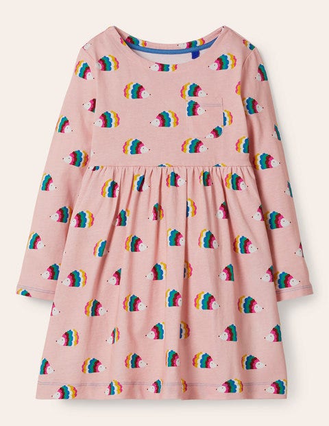 Long Sleeve Fun Jersey Dress - Multi Hedgehogs Long Sleeve Fun Jersey Dress - Multi Hedgehogs