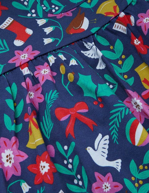 Long Sleeve Fun Jersey Dress - Starboard Blue Festive Floral Long Sleeve Fun Jersey Dress - Starboard Blue Festive Floral