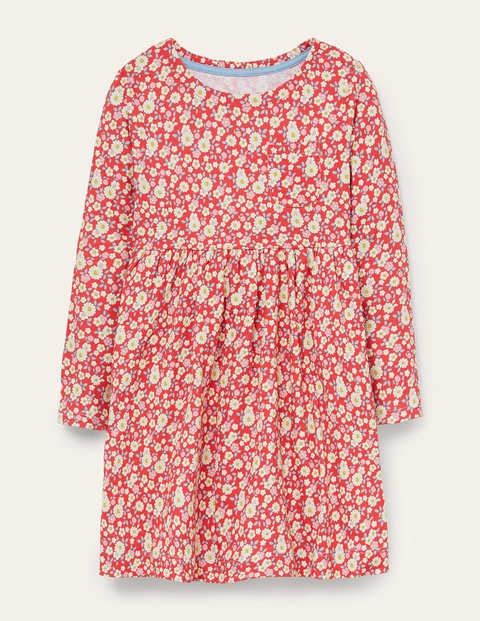 Long Sleeve Fun Jersey Dress - Cherry Tomato Vintage Daisy Long Sleeve Fun Jersey Dress - Cherry Tomato Vintage Daisy