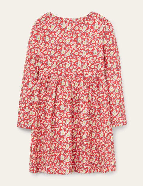 Long Sleeve Fun Jersey Dress - Cherry Tomato Vintage Daisy Long Sleeve Fun Jersey Dress - Cherry Tomato Vintage Daisy