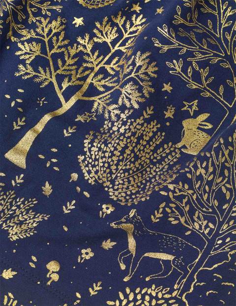 Jersey Collar Printed Dress - Navy and Gold Foil Woodland Jersey Collar Printed Dress - Navy and Gold Foil Woodland