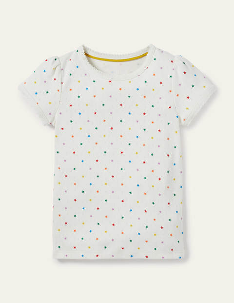Short-sleeved Pointelle Top - Ivory Multi Little Star Short-sleeved Pointelle Top - Ivory Multi Little Star