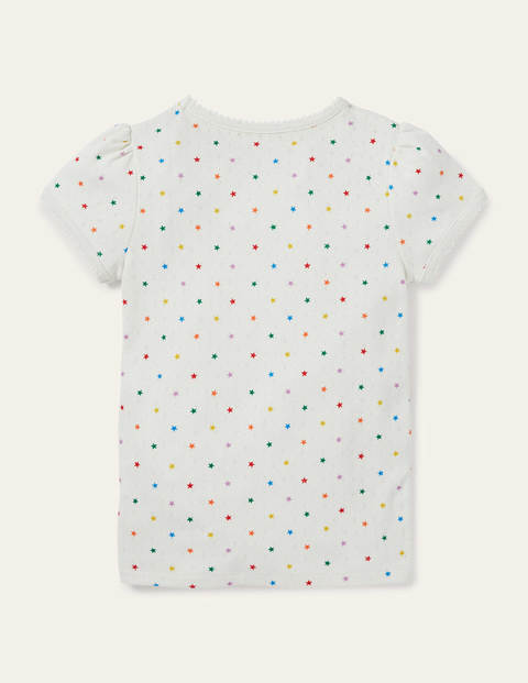 Short-sleeved Pointelle Top - Ivory Multi Little Star Short-sleeved Pointelle Top - Ivory Multi Little Star
