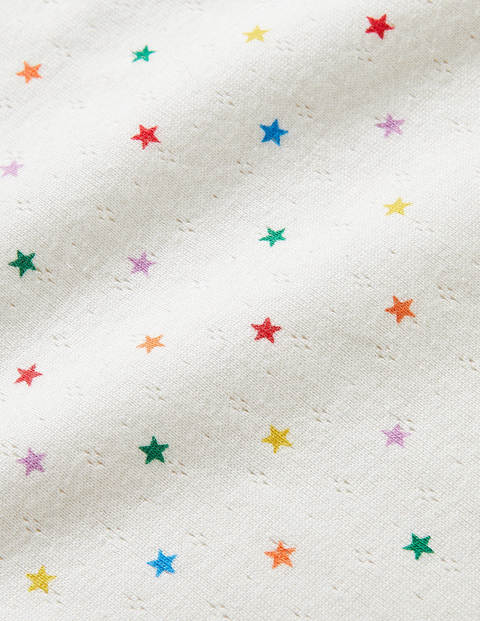 Short-sleeved Pointelle Top - Ivory Multi Little Star Short-sleeved Pointelle Top - Ivory Multi Little Star