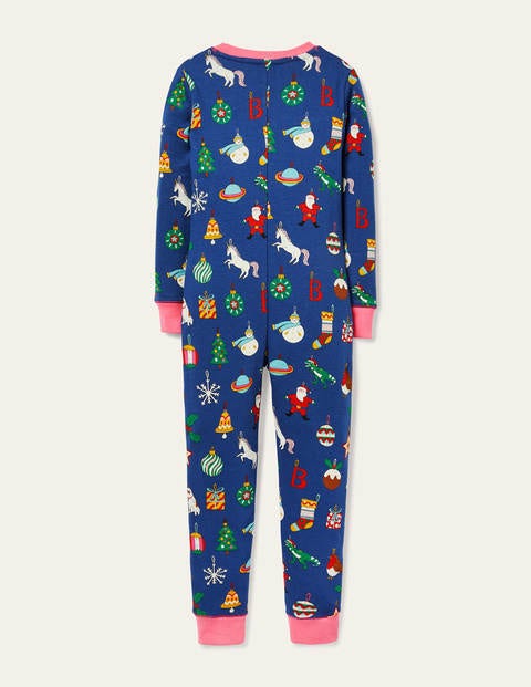 Cosy All-in-one Pajamas - Blue Festive Baubles Cosy All-in-one Pajamas - Blue Festive Baubles