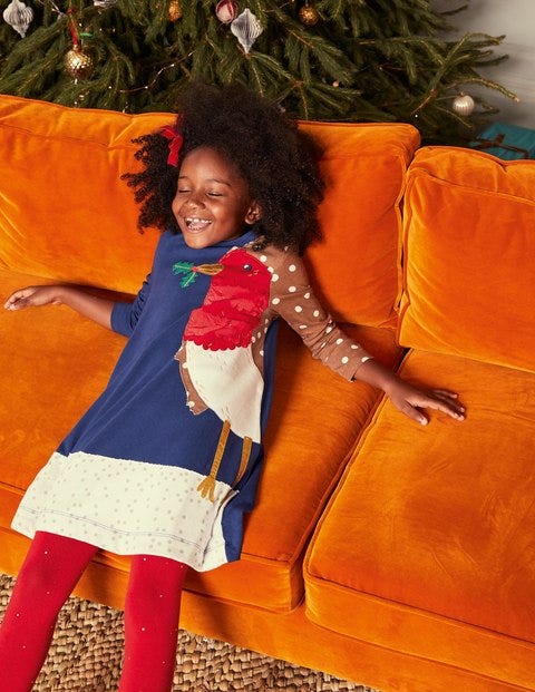 Big Appliqué Jersey Dress - Starboard Blue Robin Big Appliqué Jersey Dress - Starboard Blue Robin