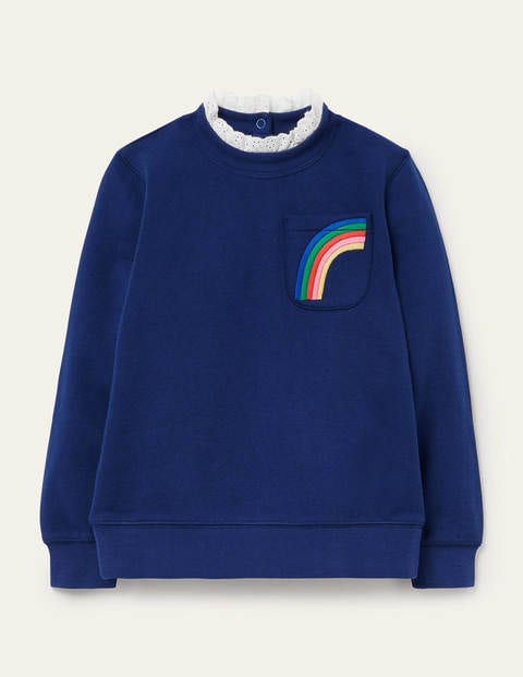 Bequemes Sweatshirt mit Lochstickerei - Segelblau, Regenbogen Bequemes Sweatshirt mit Lochstickerei - Segelblau, Regenbogen