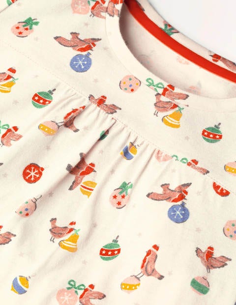 Printed Long-sleeved Nightgown - Ivory Festive Robin Printed Long-sleeved Nightgown - Ivory Festive Robin