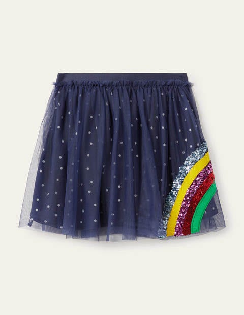 Tüllrock mit Paillettenapplikation - Schuluniform-Navy, Schlitten Tüllrock mit Paillettenapplikation - Schuluniform-Navy, Schlitten