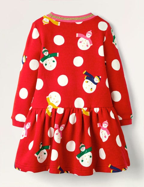 Cosy Printed Sweatshirt Dress - Rockabilly Red Snowman Spot Cosy Printed Sweatshirt Dress - Rockabilly Red Snowman Spot