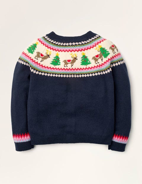 Cosy Fair Isle Cardigan - College Navy Reindeer Cosy Fair Isle Cardigan - College Navy Reindeer