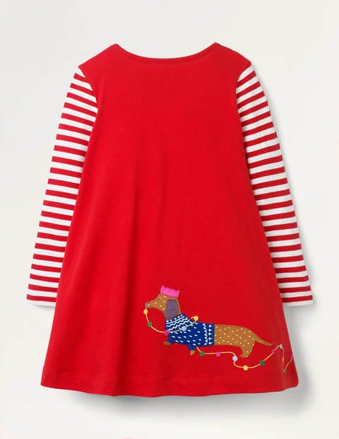 Festliches Kleid mit großer Applikation - Rockabilly-Rot, Weihnachtsbaum Festliches Kleid mit großer Applikation - Rockabilly-Rot, Weihnachtsbaum