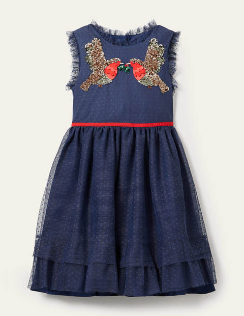 Tüll-Partykleid mit Verzierungen - Schuluniform-Navy, Rotkehlchen Tüll-Partykleid mit Verzierungen - Schuluniform-Navy, Rotkehlchen