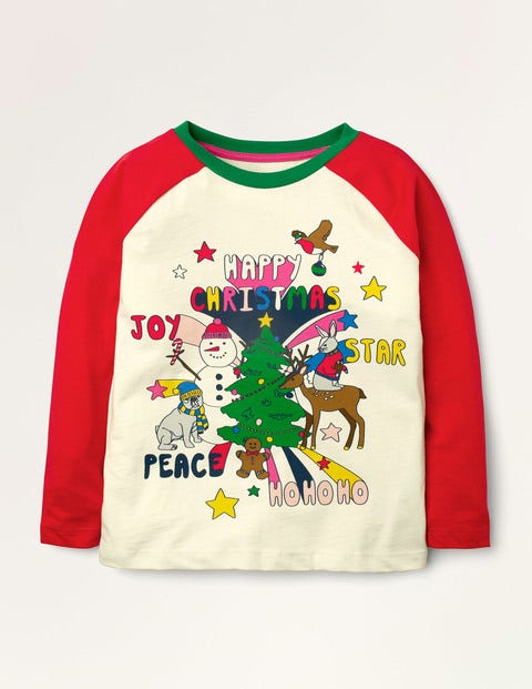 Raglan Festive Printed T-shirt - Rockabilly Red Christmas Scene Raglan Festive Printed T-shirt - Rockabilly Red Christmas Scene