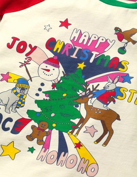 Raglan Festive Printed T-shirt - Rockabilly Red Christmas Scene Raglan Festive Printed T-shirt - Rockabilly Red Christmas Scene