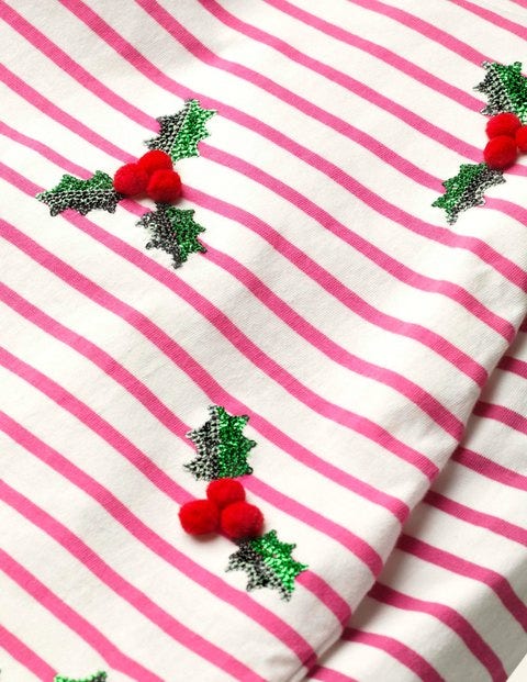 Festive Breton T-shirt - Ivory/ Pink Holly Festive Breton T-shirt - Ivory/ Pink Holly