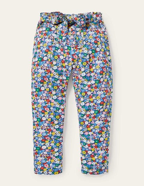 Holiday Tie Waist Trousers - Elizabethan Blue Flowerpatch