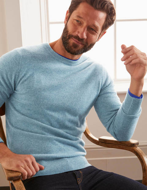 Pastel Blue Cashmere Crew Neck Jumper - Topaz Blue Pastel Blue Cashmere Crew Neck Jumper - Topaz Blue