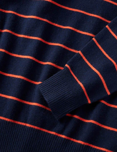 Cashmere Crew Neck - Navy/Orange Stripe Cashmere Crew Neck - Navy/Orange Stripe