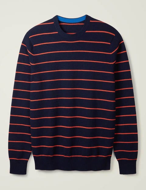 Cashmere Crew Neck - Navy/Orange Stripe Cashmere Crew Neck - Navy/Orange Stripe