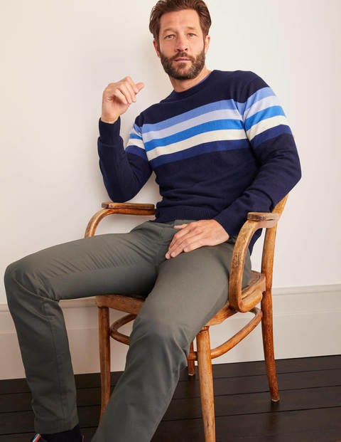 Pull col rond en cachemire - Rayé colourblock camaïeu bleu Pull col rond en cachemire - Rayé colourblock camaïeu bleu
