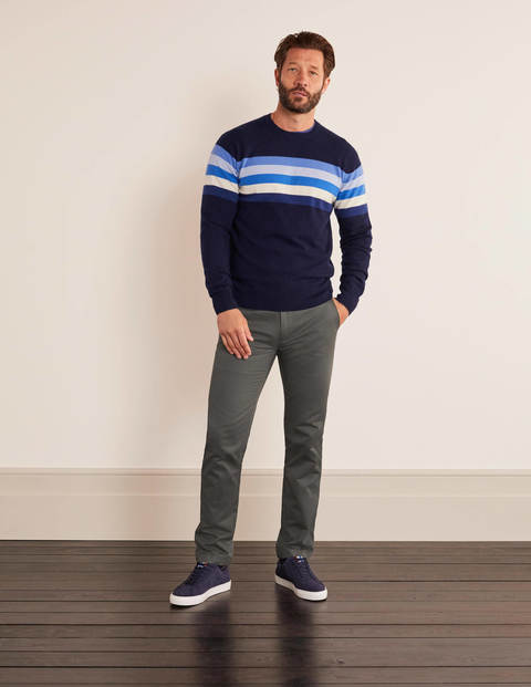Pull col rond en cachemire - Rayé colourblock camaïeu bleu Pull col rond en cachemire - Rayé colourblock camaïeu bleu