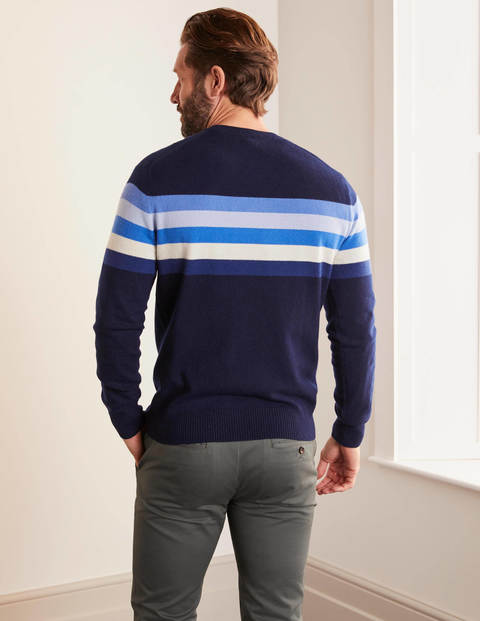 Pull col rond en cachemire - Rayé colourblock camaïeu bleu Pull col rond en cachemire - Rayé colourblock camaïeu bleu