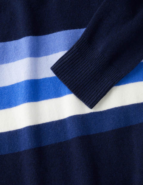 Pull col rond en cachemire - Rayé colourblock camaïeu bleu Pull col rond en cachemire - Rayé colourblock camaïeu bleu
