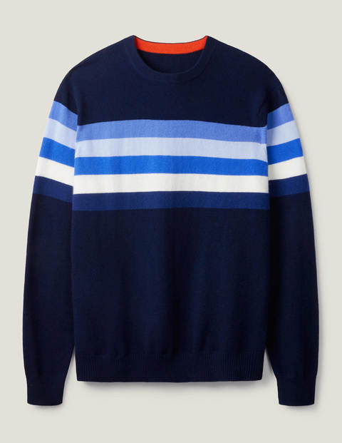 Pull col rond en cachemire - Rayé colourblock camaïeu bleu Pull col rond en cachemire - Rayé colourblock camaïeu bleu
