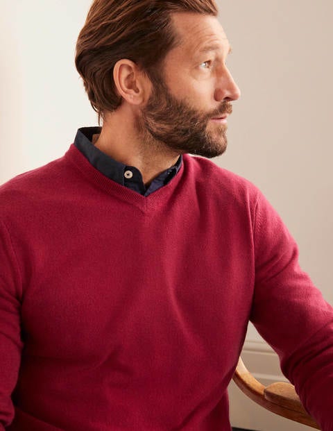 Kaschmirpullover mit V-Ausschnitt - Dunkles Himbeerrosa Kaschmirpullover mit V-Ausschnitt - Dunkles Himbeerrosa
