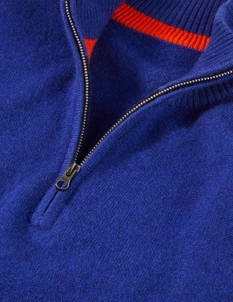 Kaschmirpullover mit halbem Reißverschluss - Griechisches Blau Melange Kaschmirpullover mit halbem Reißverschluss - Griechisches Blau Melange