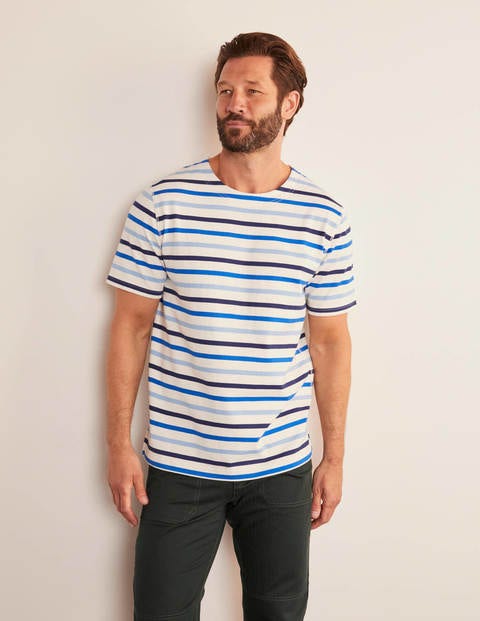 Midweight Chichester Tee - Navy/Frosted Blue Stripe