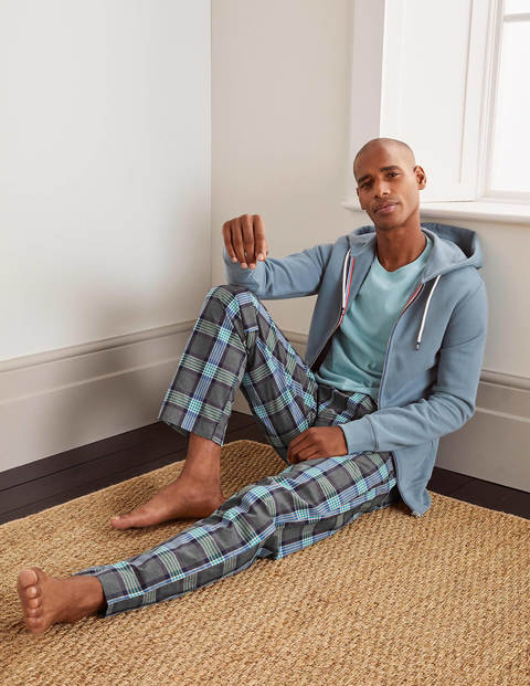 Cotton Poplin Pajama Bottoms - Grey Marl/ Cerulean Blue Check Cotton Poplin Pajama Bottoms - Grey Marl/ Cerulean Blue Check
